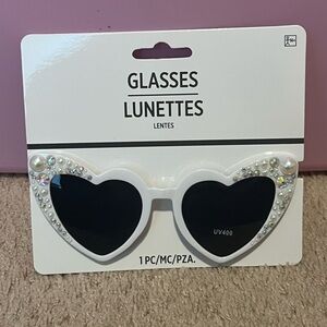 Heart-Shaped White Bride Sunglasses with Rhinestones